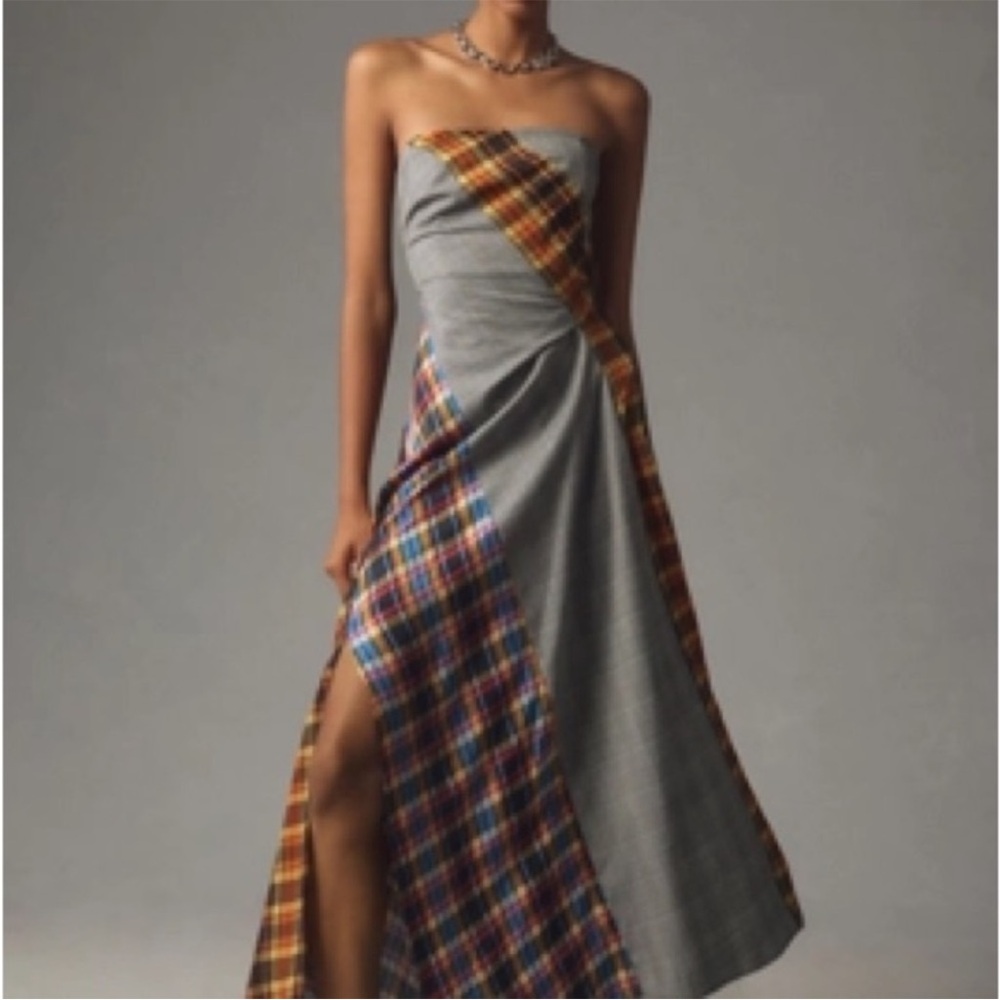 NWT Maeve Anthropologie Plaid Strapless Maxi Dress XXS